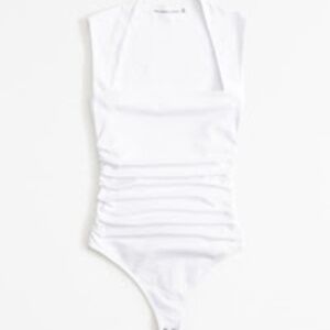 The A&F Ava Cotton-Blend Seamless Fabric Ruched Portrait Bodysuit